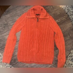 JEANNE PIERRE Vibrant Orange cable  Knit Sweater